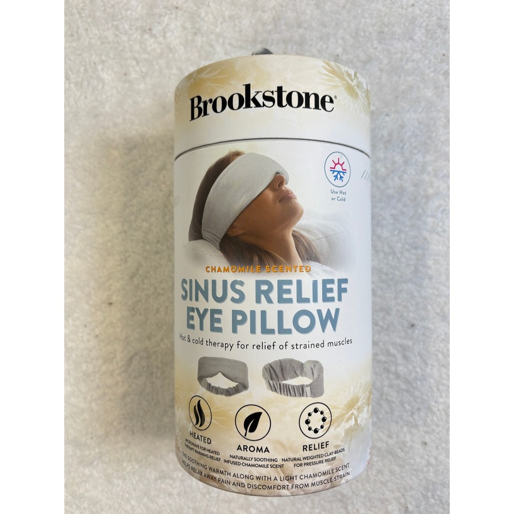 Brookstone Chamomile Scented Sinus Relief Eye Pillow Hot Cold Therapy Grey NEW